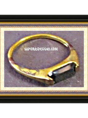 Gold Tone Ring Antique Size 5.5 With Black Crystal Biker Chic Punk Rock Style